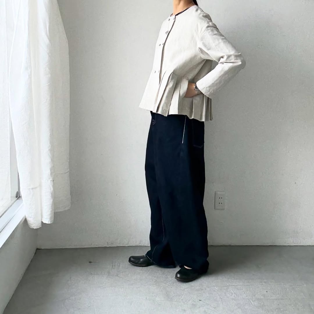 MAGALI ハイカウントコットンリネンダブルボタンジャケット　オートミール