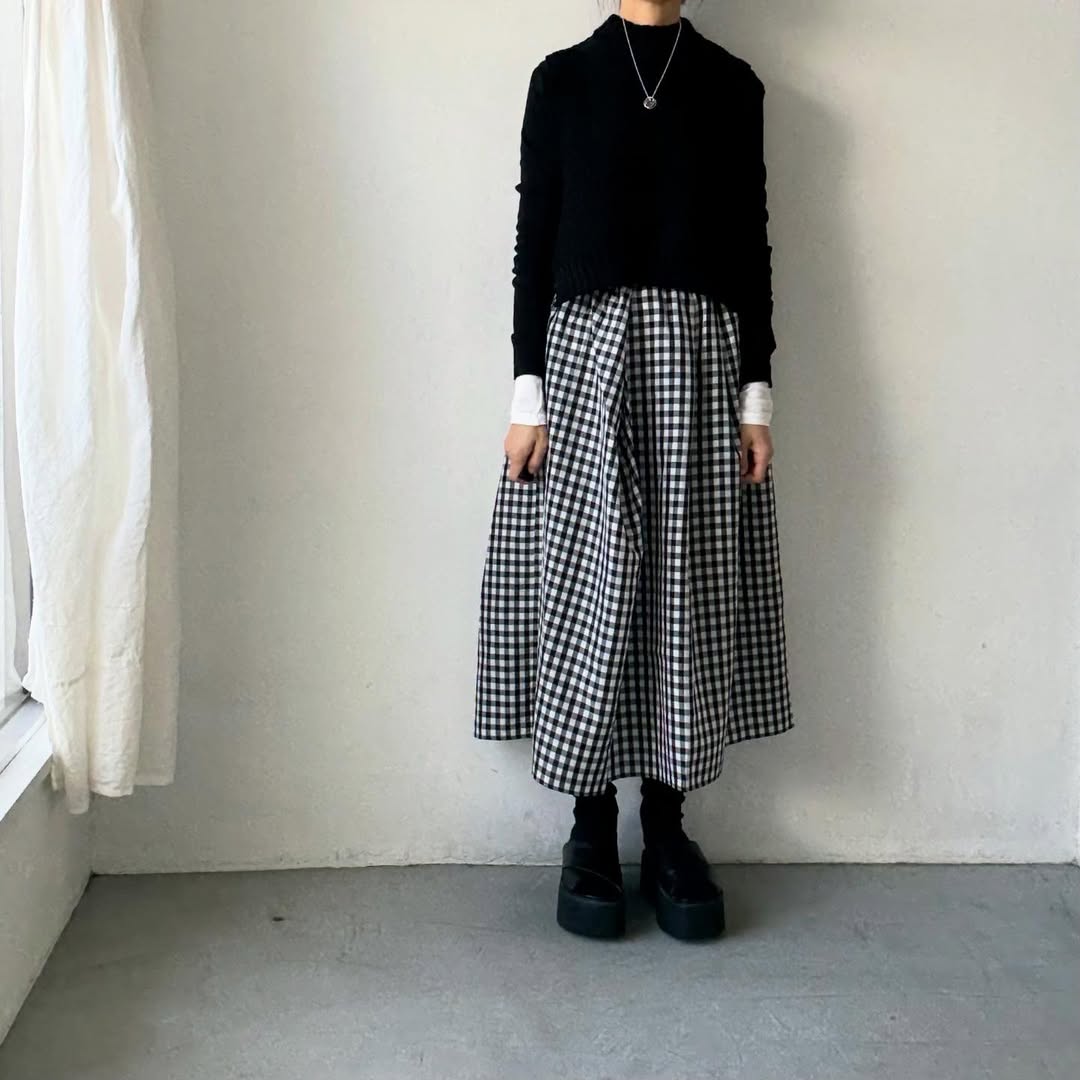 ayanoguchiaya　ギンガムチェックタックワイドスカート(blanc別注)