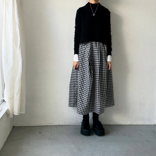 ayanoguchiaya　ギンガムチェックタックワイドスカート(blanc別注)