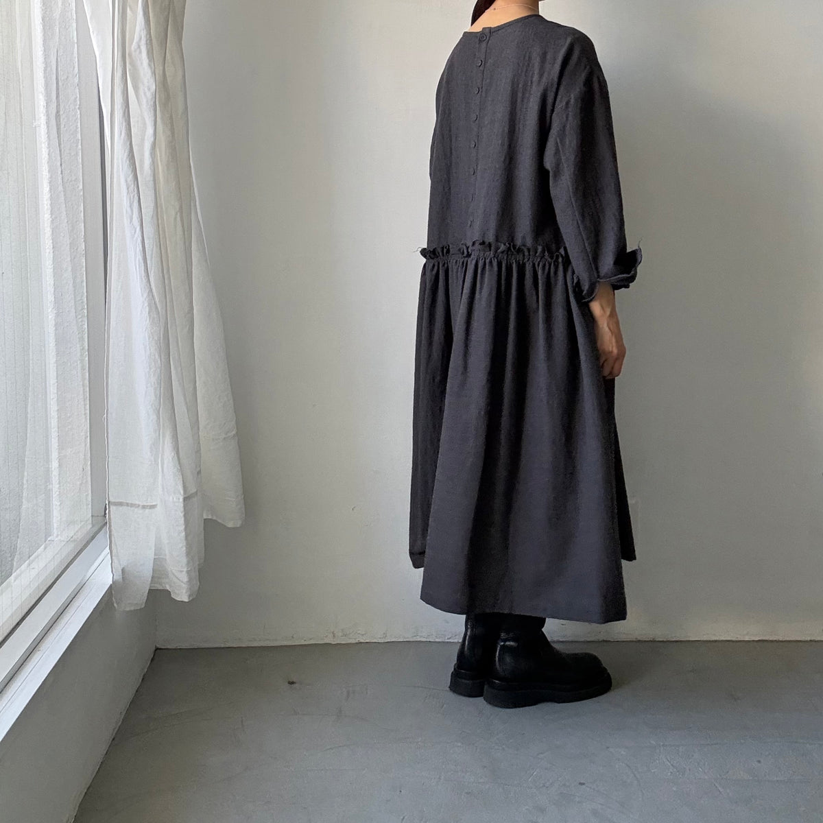 atelier naruse  ウールコットン千鳥チェックカットオフワンピース