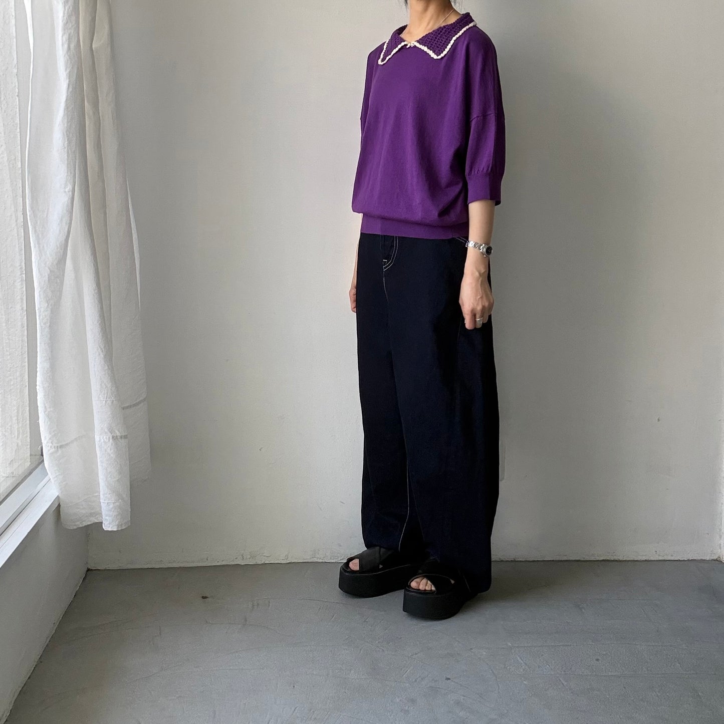 atelier naruse  コットンクロシェカラーニット　パープル