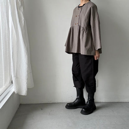 MAGALI  コットンリネンオーバーダイダブルボタンジャケット　グレー