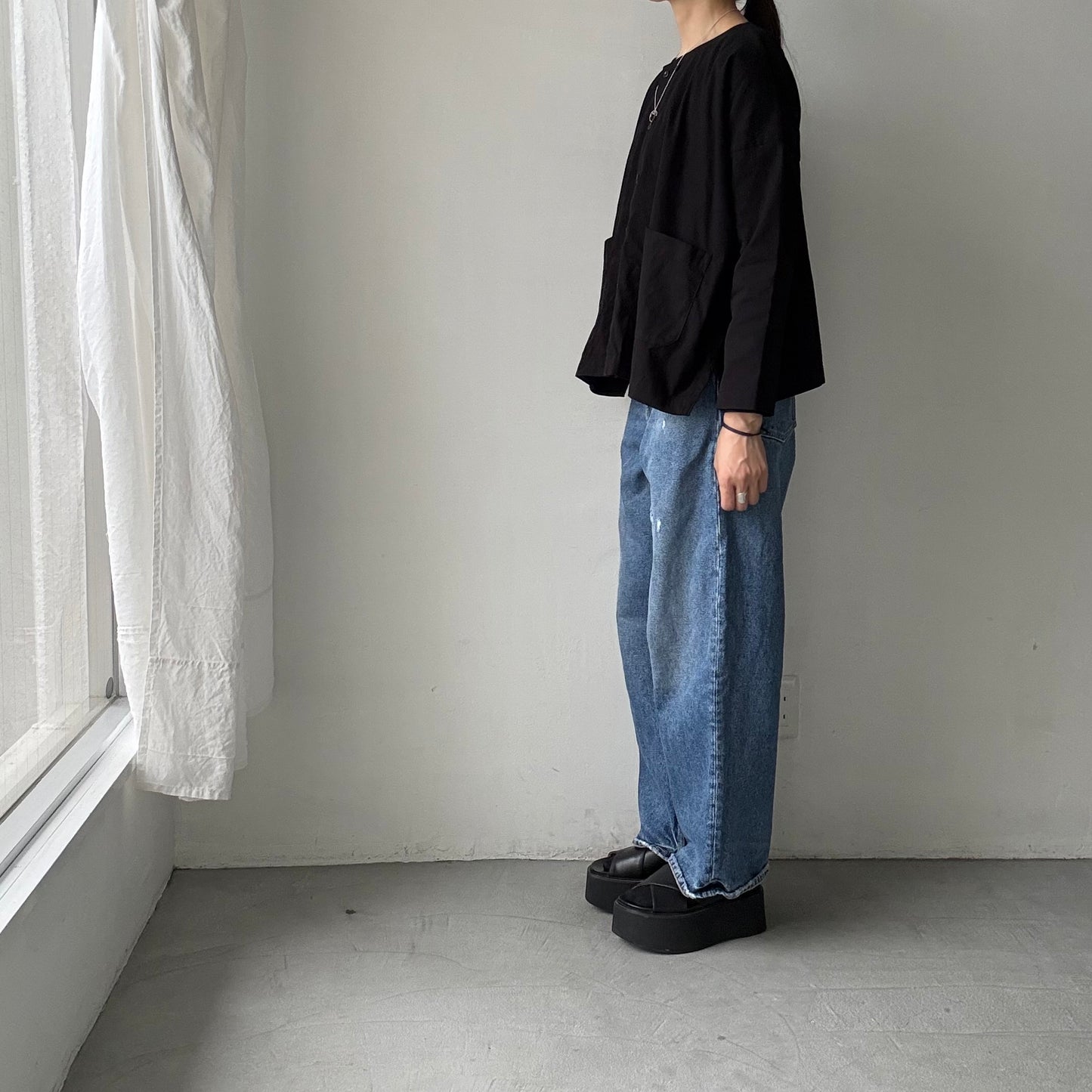 jujudhau デッドストックコットンダブルボタンシャツ　ブラック