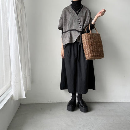 MAGALI  トリプルウォッシュリネンカシュクールジレ　フォグブラック