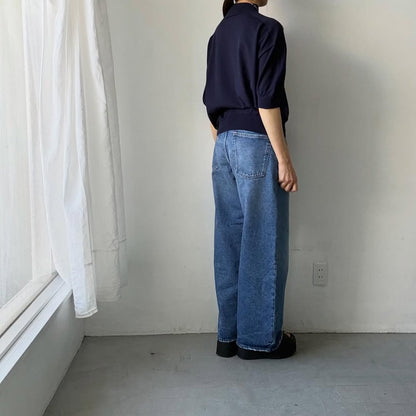 🟡木曜入荷分予約受付中🟡as it is   モックネックコットン5分袖ニット　ネイビー　