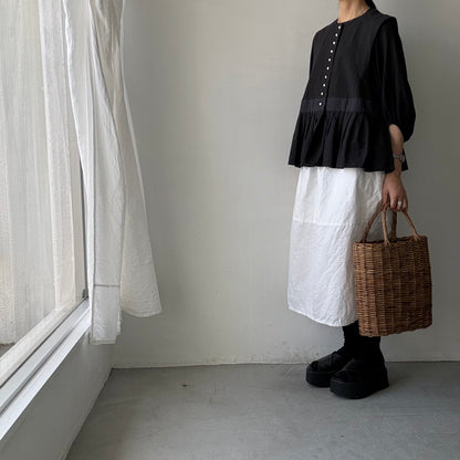MAGALI   コットンリネンピンチェックペザントジレ