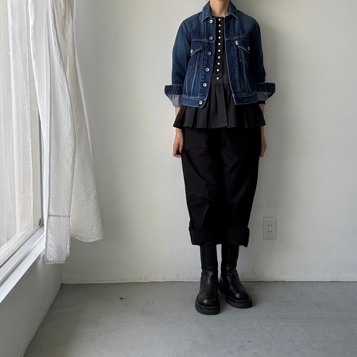 MAGALI   コットンリネンピンチェックペザントジレ