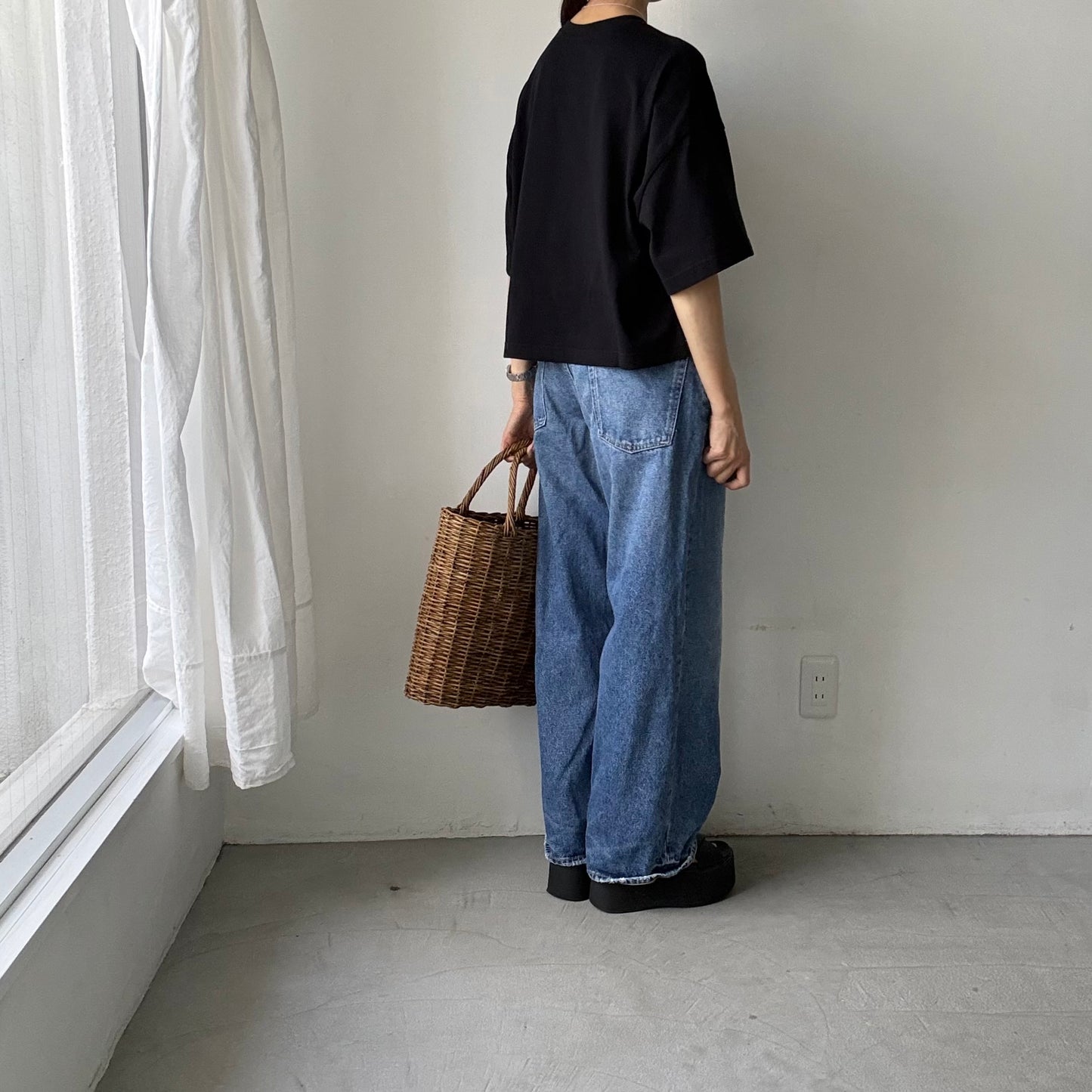 atelier naruse  コットン5分袖カットソー　ブラック