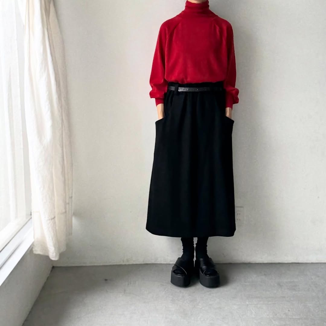 atelier naruse ウールタートルネックニット　レッド