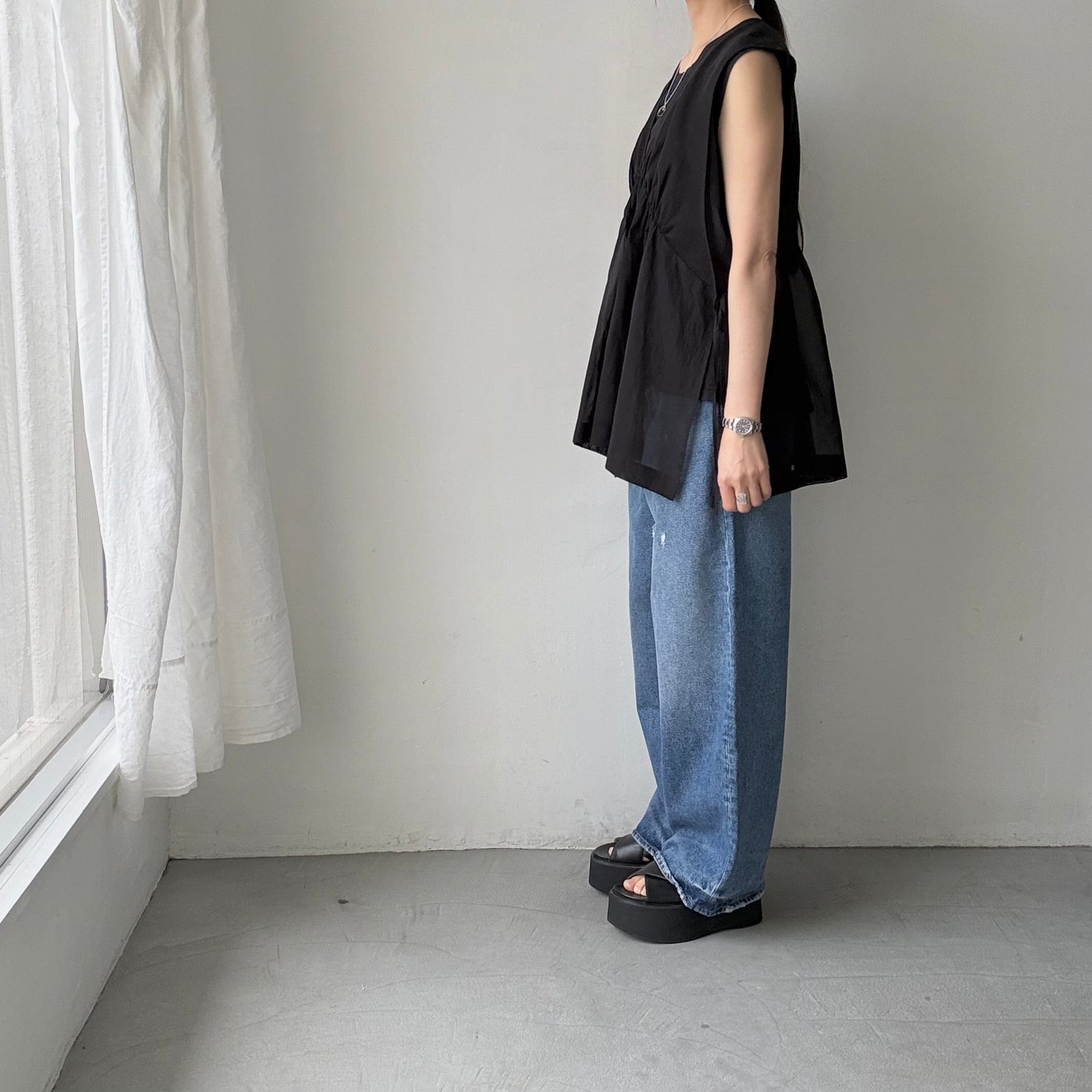 TENNE HANDCRAFTED MODERN オーガンジー2wayショートドレス　ブラック