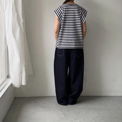 homspun  天竺ボーダーノースリーブプルオーバー　ホワイト×ブラック