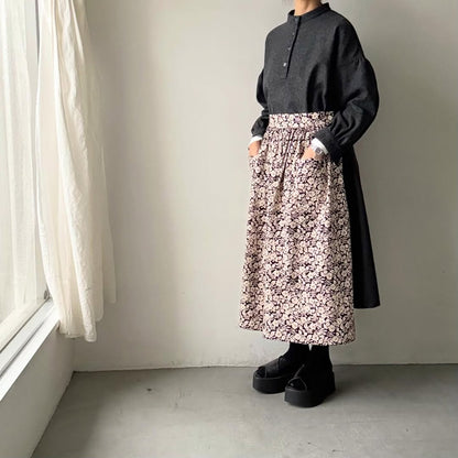 Linenya  ウール混スタンドカラーワンピース　グレー