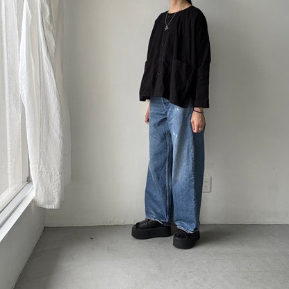 jujudhau デッドストックコットンダブルボタンシャツ　ブラック