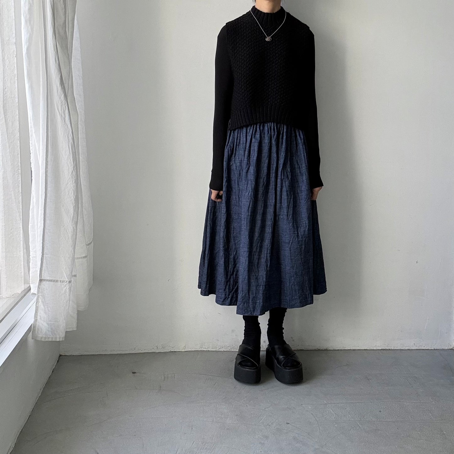 jujudhau デッドストックデニムギャザースカート