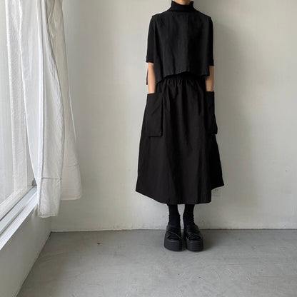 R&D.M.Co 　シュリンクコットンガーメントダイポケットスカート　ブラック
