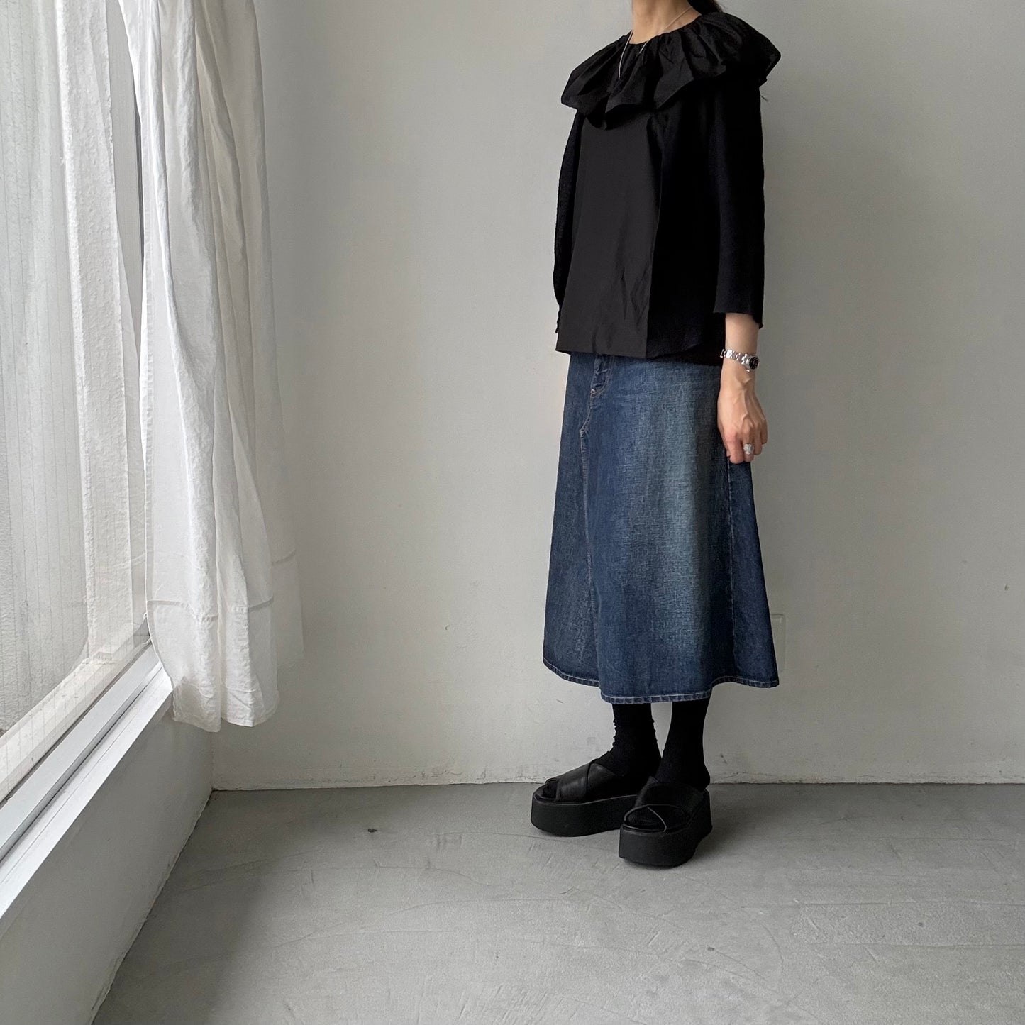 R&D.M.Co シルクコットンピエロカラーノースリーブブラウス