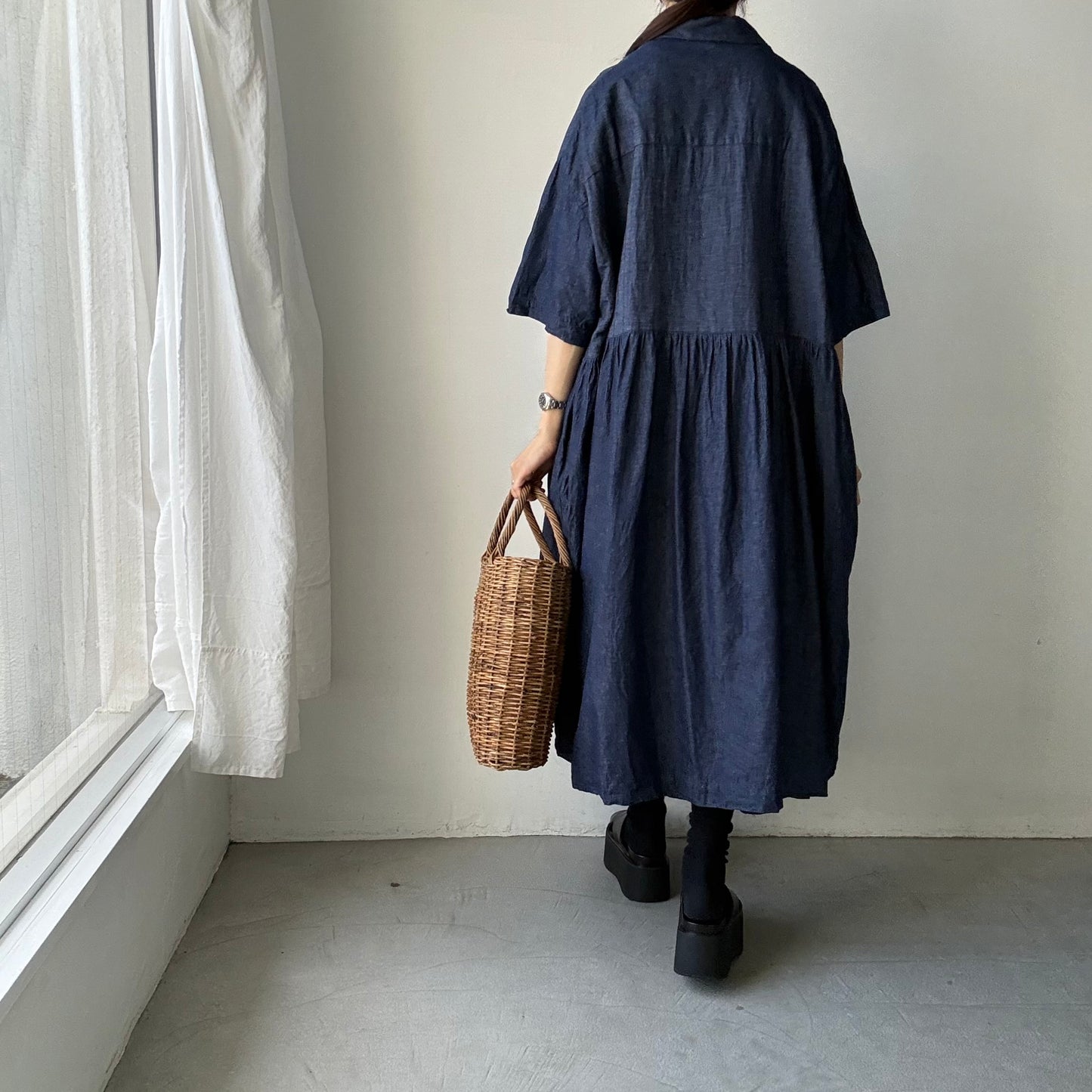 jujudhau  デニムハーフスリーブドレス