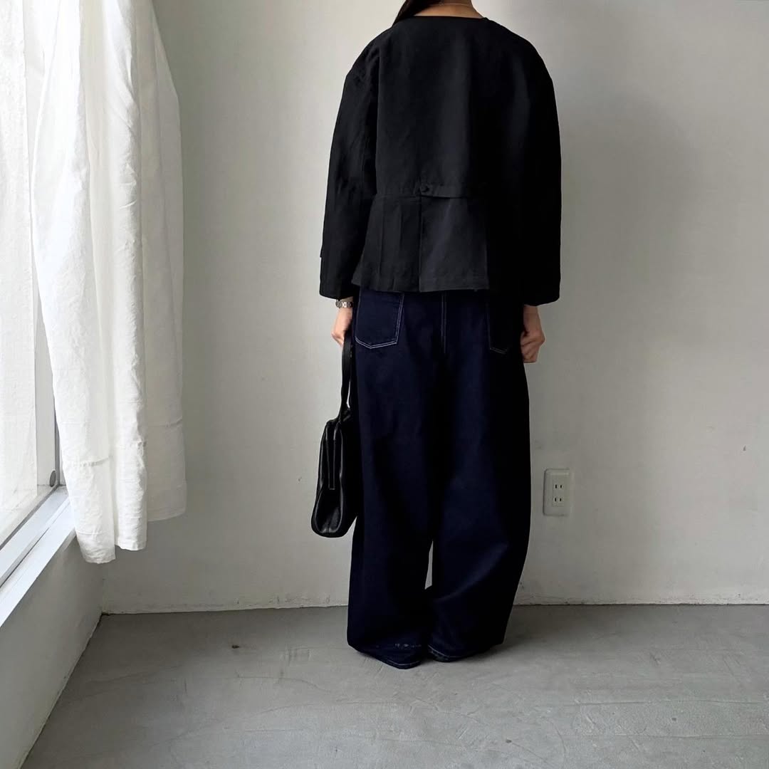 MAGALI ハイカウントコットンリネンダブルボタンジャケット　ブラック