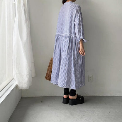 atelier naruse  リネンシャツワンピース　ストライプ