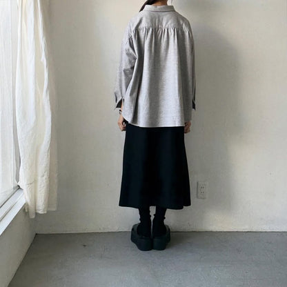 Linenya  コットンヤク丸襟長袖ブラウス　グレー