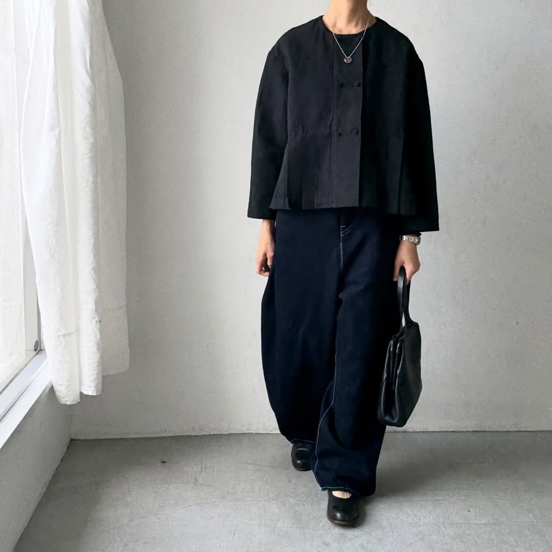 MAGALI ハイカウントコットンリネンダブルボタンジャケット　ブラック