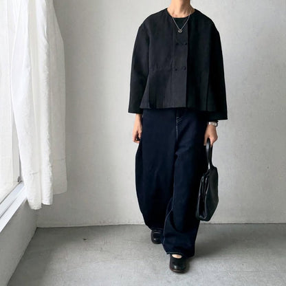 MAGALI ハイカウントコットンリネンダブルボタンジャケット　ブラック