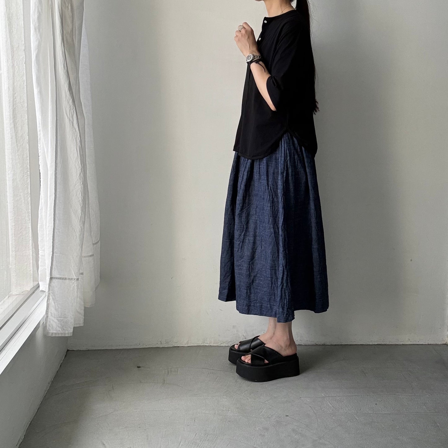 jujudhau デッドストックデニムギャザースカート