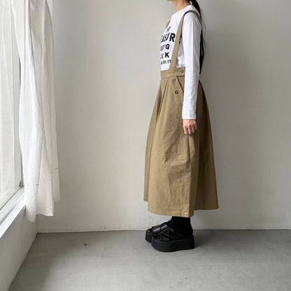 MAGALI キャンバスコットンリネンサスペンダースカート　カーキ