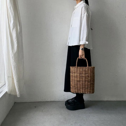 Linenya  コットン丸襟長袖ブラウス　ホワイト