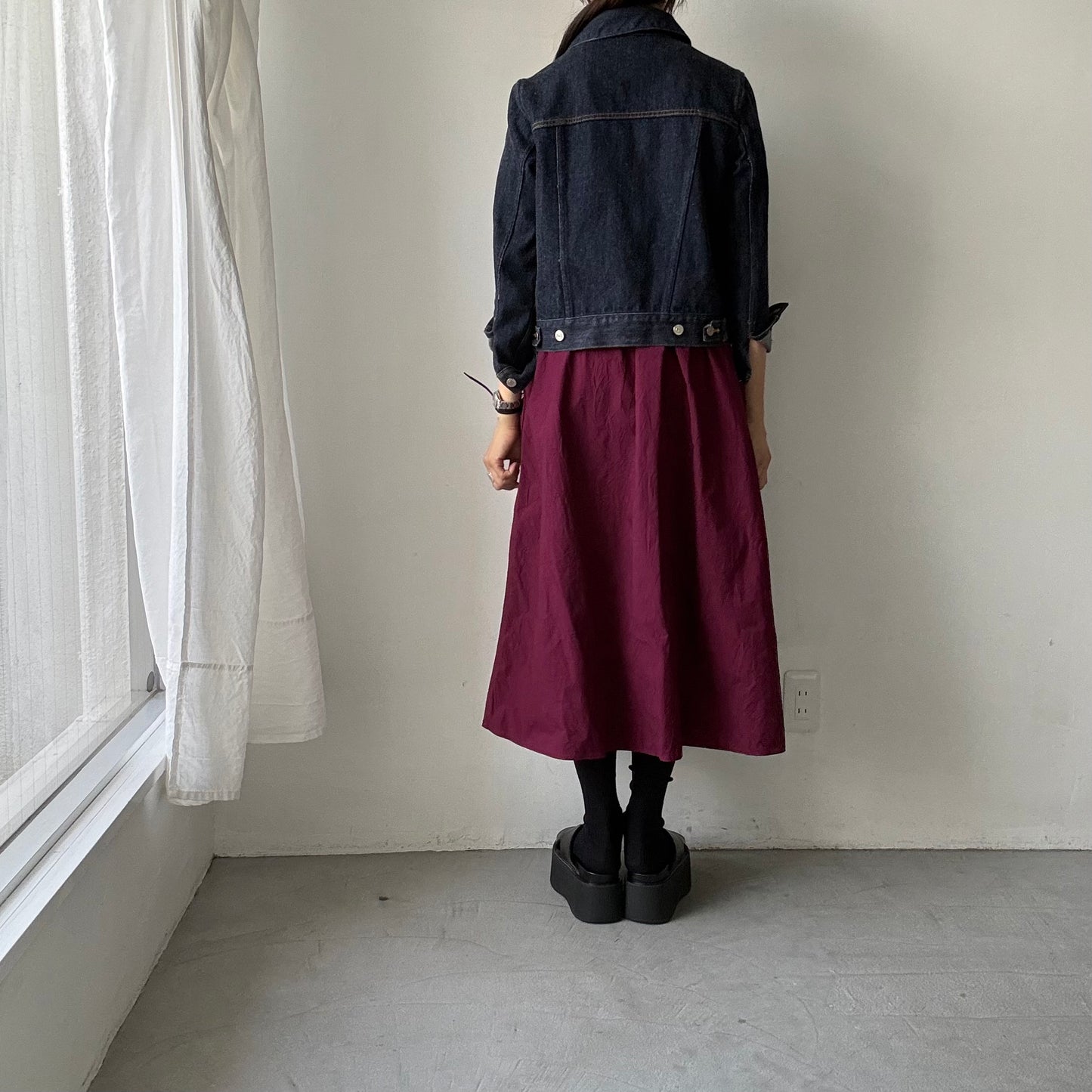 R&D.M.Co 　シュリンクコットンガーメントダイポケットスカート　プラム