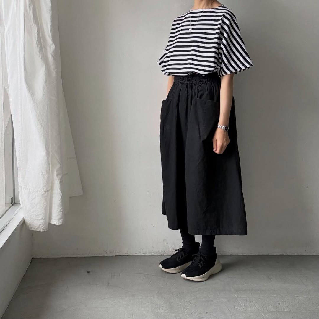 homspun  天竺ボーダー半袖プルオーバー　ホワイト×ブラック