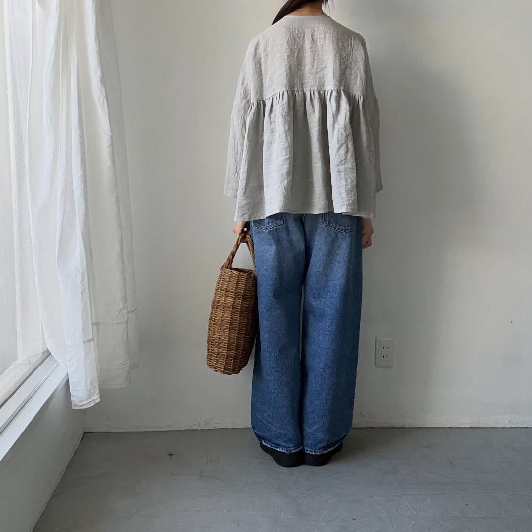 Linenya  リネンバッグギャザーブラウス　ライトグレー