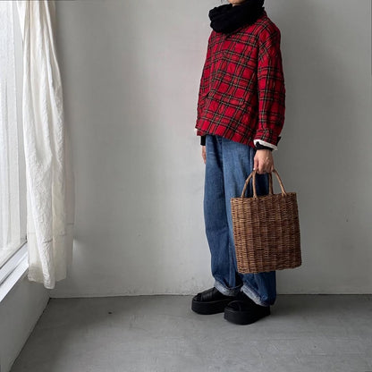 atelier naruse ウールコットンタータンチェックテーラードジャケット