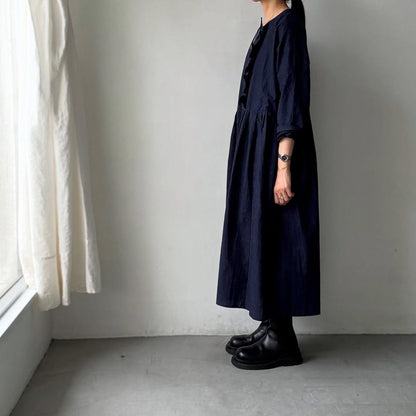 MAGALI インディゴコットンリネンフリルワンピース