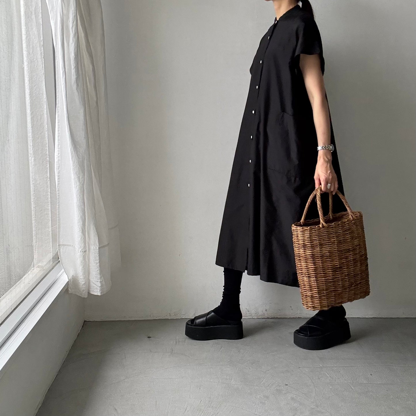 R&D.M.Co シルクコットンラグランハーフスリーブドレス