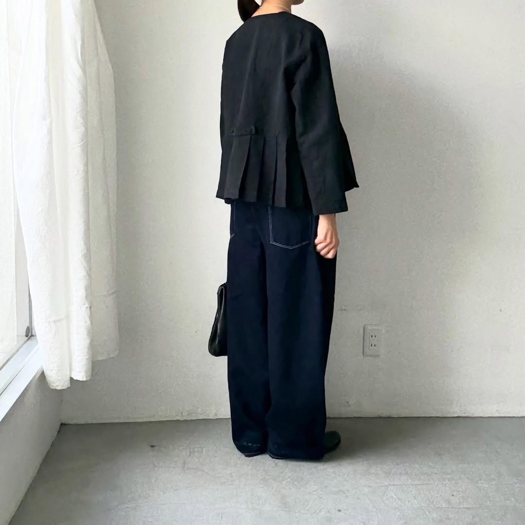 MAGALI ハイカウントコットンリネンダブルボタンジャケット　ブラック