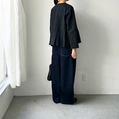 MAGALI ハイカウントコットンリネンダブルボタンジャケット　ブラック