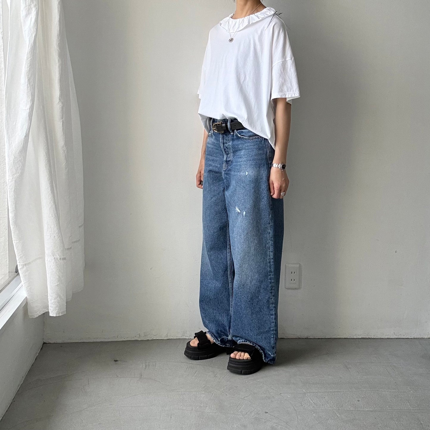 homspun 天竺フリルカラー半袖プルオーバー　ホワイト
