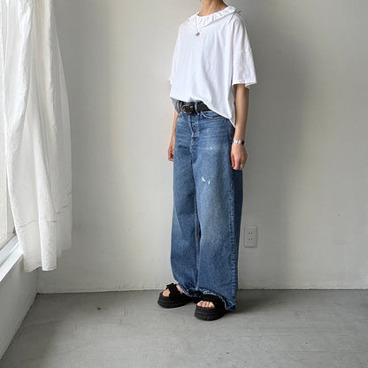 homspun 天竺フリルカラー半袖プルオーバー　ホワイト