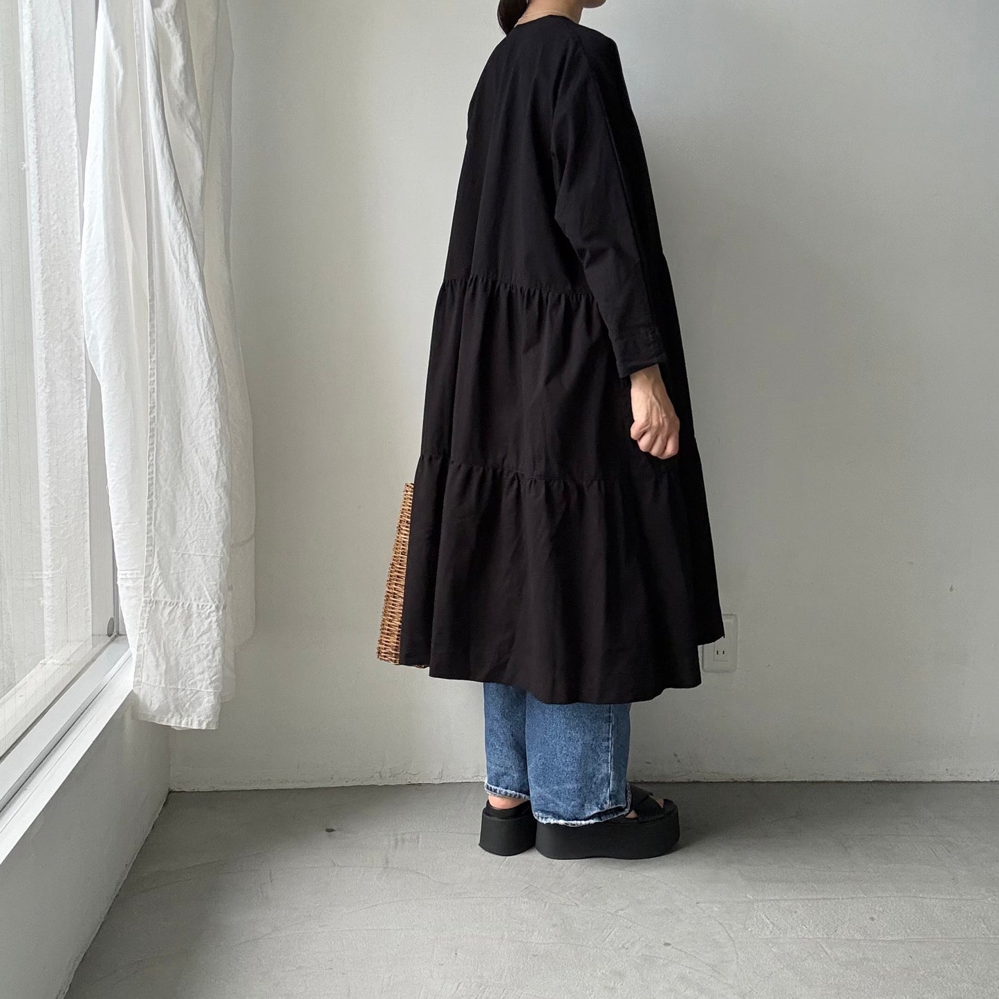 jujudhau デッドストックコットンティアードドレス　ブラック