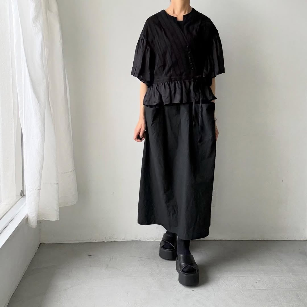 MAGALI コットンレースカシュクールブラウス　ブラック
