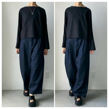 atelier naruse  コットンデニムタックパンツ　インディゴ