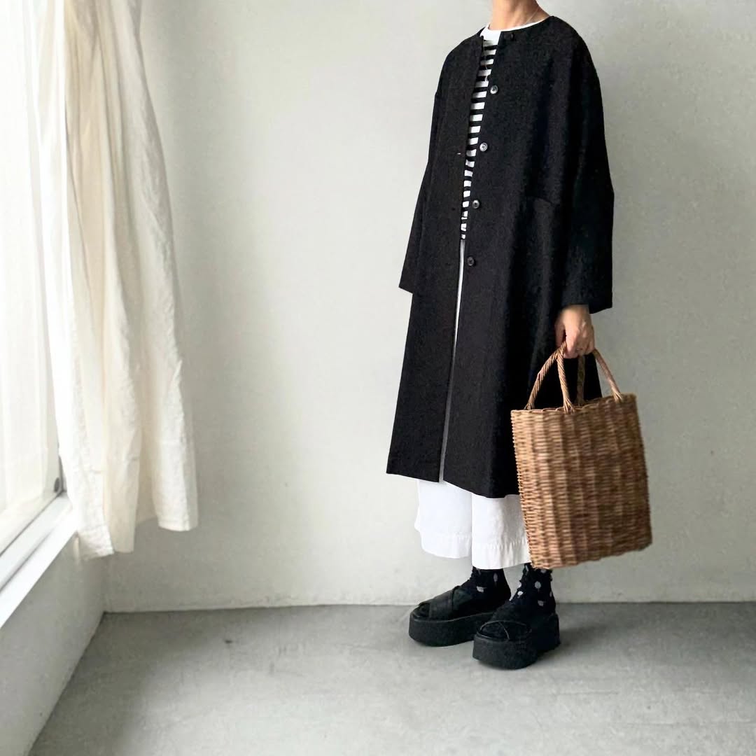 atelier d'antan Mauryノーカラーコットンコート