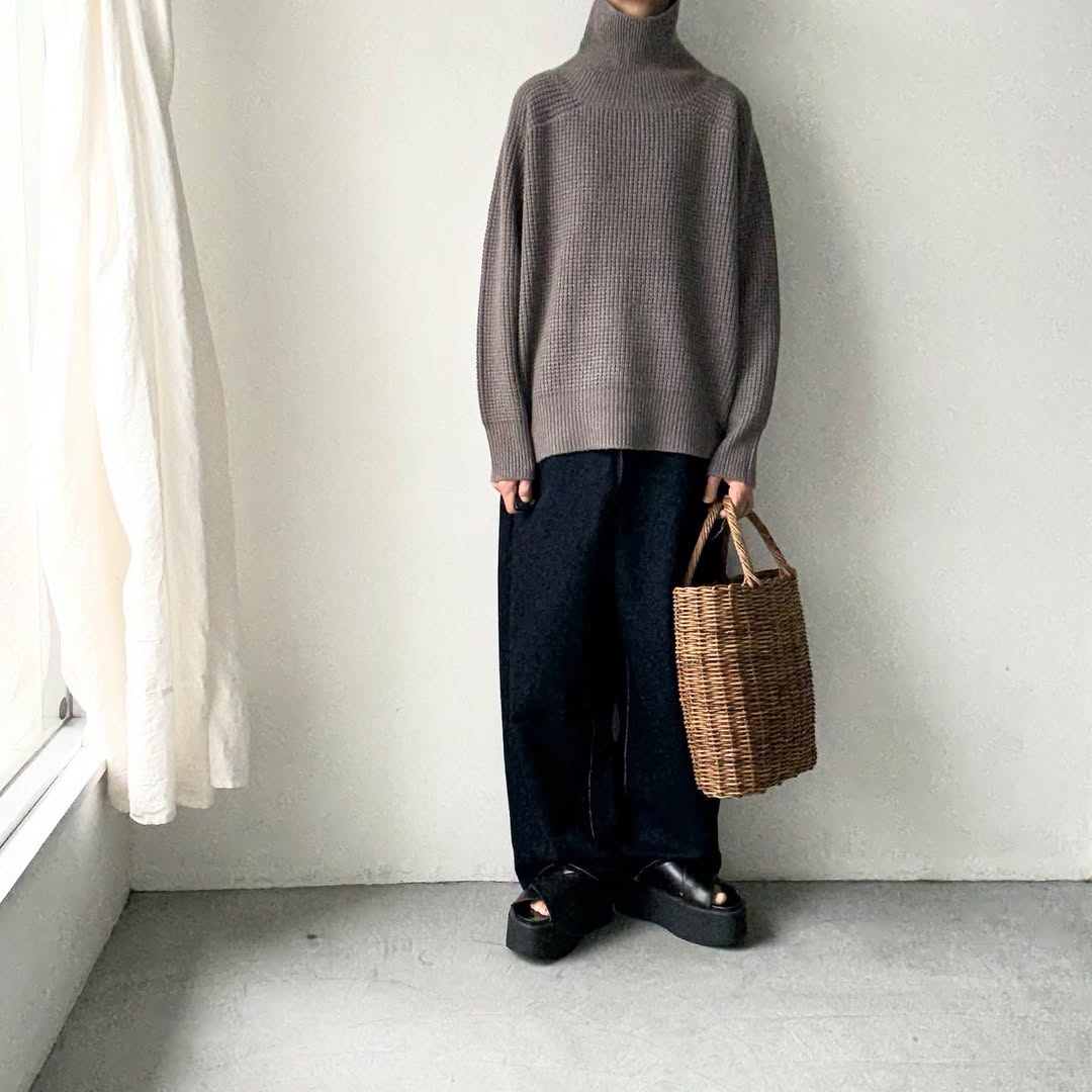 homspun メリノウールワッフル編みプルオーバー　グレー