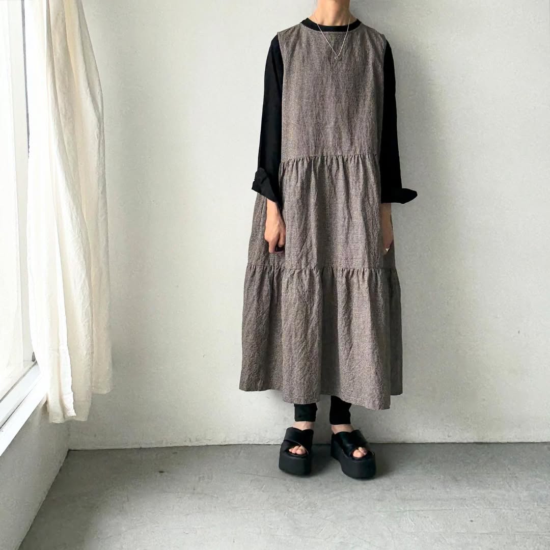 Linenya  ティアードワンピース　チェック