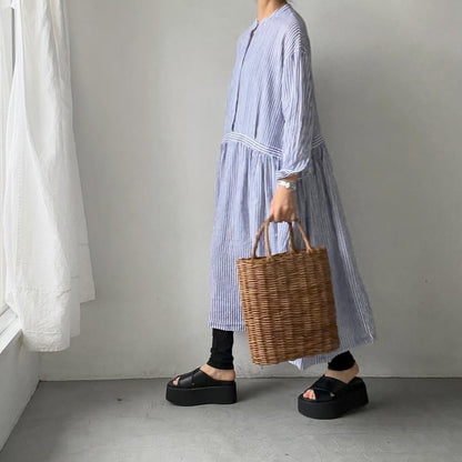 atelier naruse  リネンシャツワンピース　ストライプ