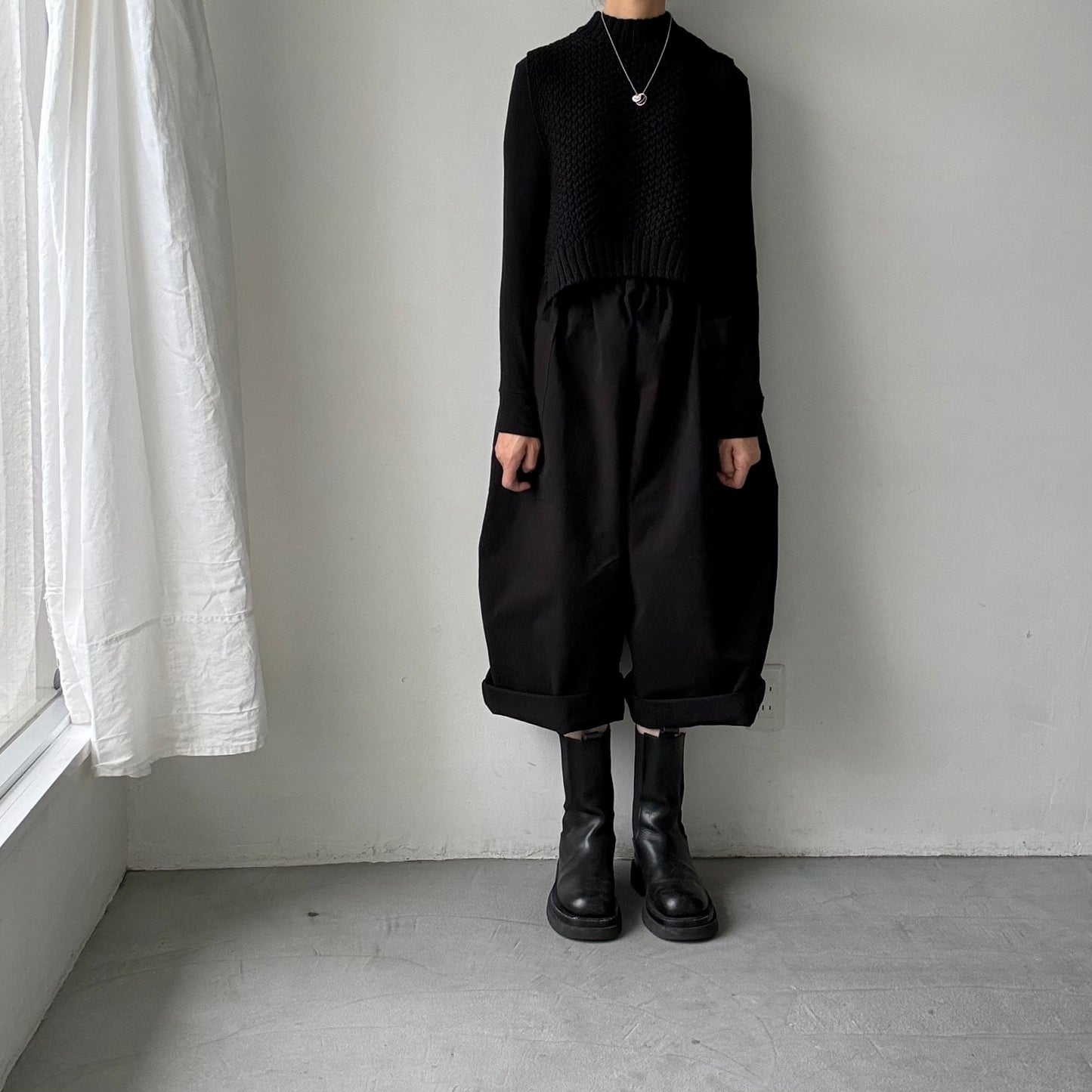 atelier d'antan Perriereコットンワイドパンツ　ブラックsize1