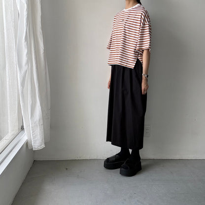 atelier naruse  コットンボーダー半袖カットソー　ブラウン