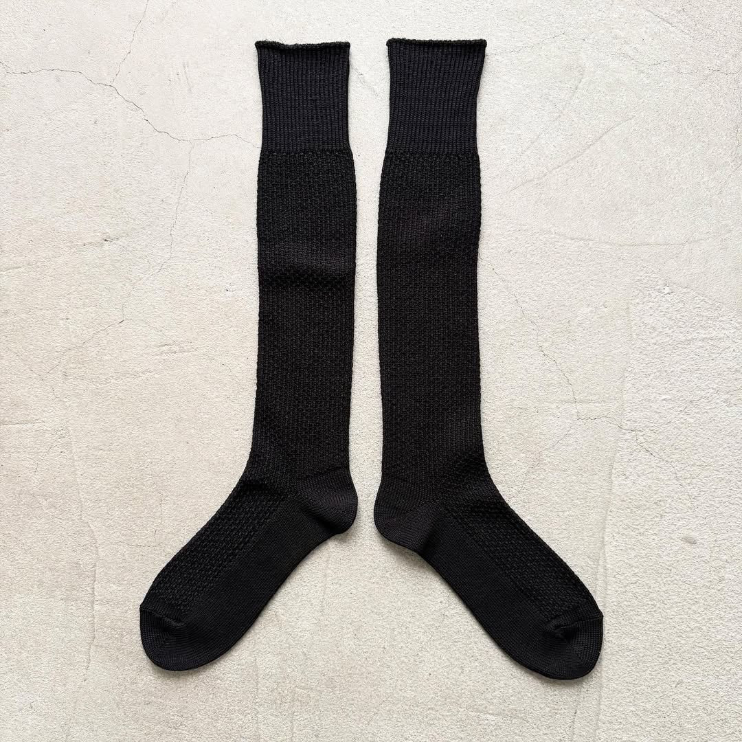 homspun コットンウールかのこ編みハイソックス　ブラック