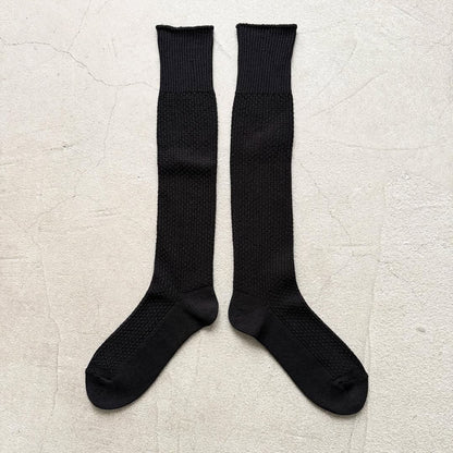 homspun コットンウールかのこ編みハイソックス　ブラック